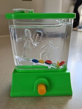 Vintage Green Water Ring Toss Toy Classic Handheld Game